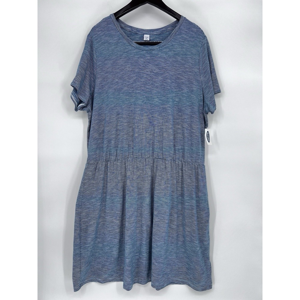 OLD NAVY NWT Womens Dress 2X Blue White Striped Short Sleeve Elastic Waist